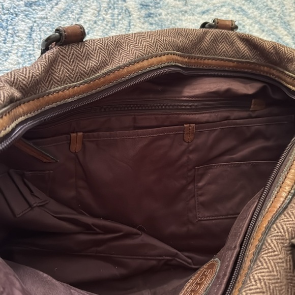 Fossil leather and wool 90s herringbone business attache overnight vintage bag - Picture 7 of 9